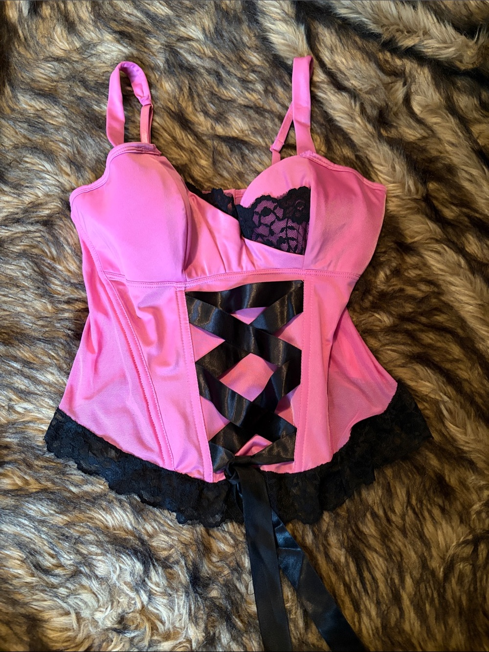 Pink Lace-Detail Corset Bustier with Satin Ribbon Size 36C